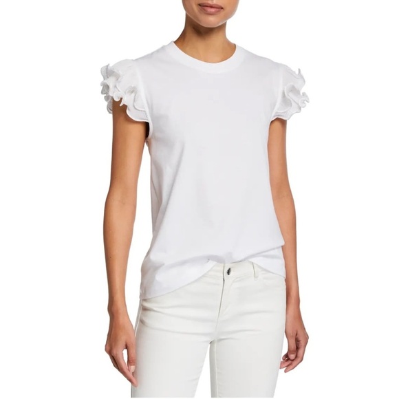 See By Chloe Tops - See by Chloe Womens Organza Ruffle-Sleeve Cotton T-Shirt Size XS Preppy Chic